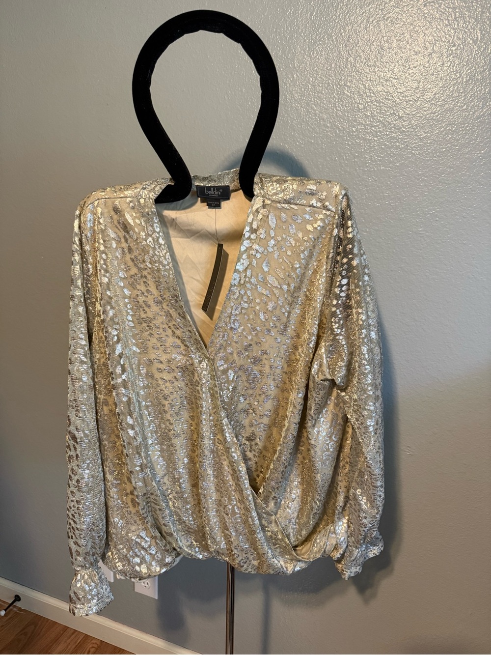 Belldini Gold & Silver Metallic Wrap Blouse 2x